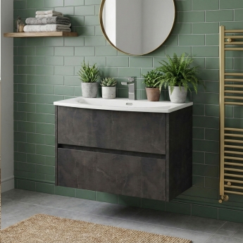 Havana Wall Hung 2-Drawer Vanity Unit with Basin 4 800mm Wide - Metallic Slate