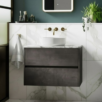 Havana Wall Hung 2-Drawer Vanity Unit with Carrera Marble Worktop 800mm Wide - Metallic Slate | Product Image
