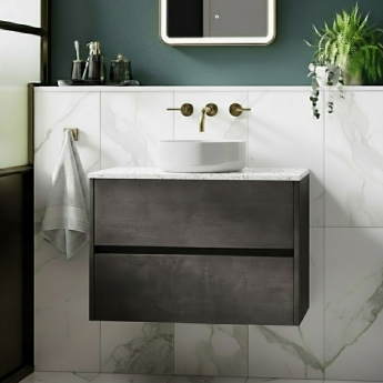 Havana Wall Hung 2-Drawer Vanity Unit with Sparkling White Worktop 800mm Wide - Metallic Slate