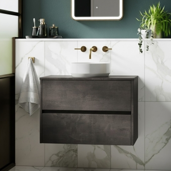 Havana Wall Hung 2-Drawer Vanity Unit with Worktop 800mm Wide - Metallic Slate