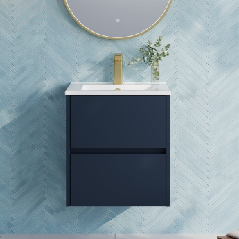 Havana Wall Hung 2-Drawer Vanity Unit with Basin 2 500mm Wide - Midnight Blue | Product Image