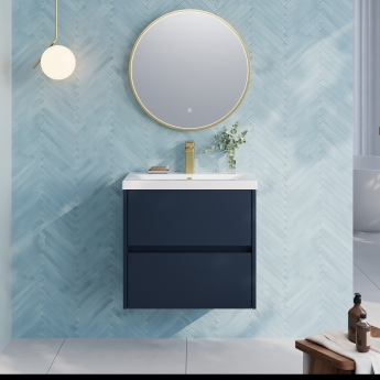 Havana Wall Hung 2-Drawer Vanity Unit with Basin 1 600mm Wide - Midnight Blue | Product Image