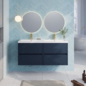 Havana Wall Hung 4-Drawer Vanity Unit with Double Ceramic Basin 1200mm Wide - Midnight Blue | Product Image