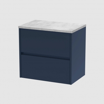Havana Wall Hung 2-Drawer Vanity Unit with Bellato Grey Worktop 600mm Wide - Midnight Blue | Product Image
