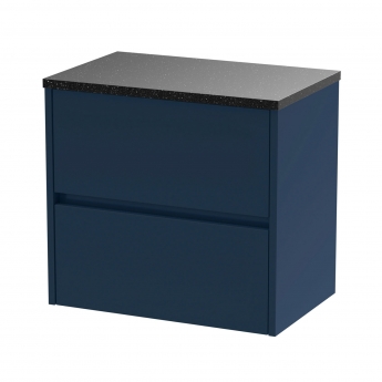 Havana Wall Hung 2-Drawer Vanity Unit with Sparkling Black Worktop 600mm Wide - Midnight Blue | Product Image