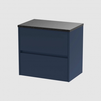 Havana Wall Hung 2-Drawer Vanity Unit with Sparkling Black Worktop 600mm Wide - Midnight Blue | Product Image