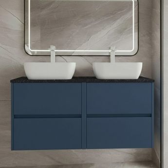 Havana Wall Hung 4-Drawer Vanity Unit with Sparkling Black Worktop 1200mm Wide - Midnight Blue | Product Image