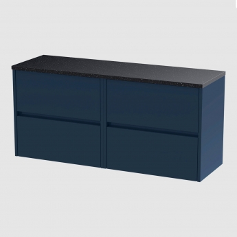 Havana Wall Hung 4-Drawer Vanity Unit with Sparkling Black Worktop 1200mm Wide - Midnight Blue | Product Image