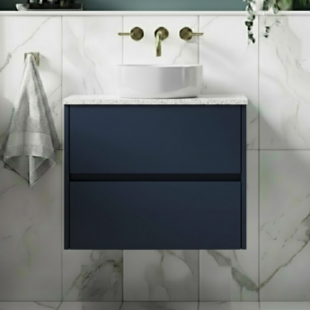 Havana Wall Hung 2-Drawer Vanity Unit with Sparkling White Worktop 600mm Wide - Midnight Blue | Product Image