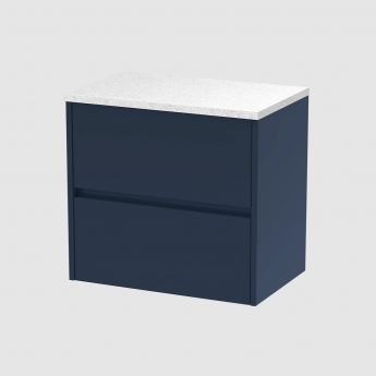 Havana Wall Hung 2-Drawer Vanity Unit with Sparkling White Worktop 600mm Wide - Midnight Blue | Product Image