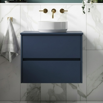 Havana Wall Hung 2-Drawer Vanity Unit with Worktop 600mm Wide - Midnight Blue | Product Image