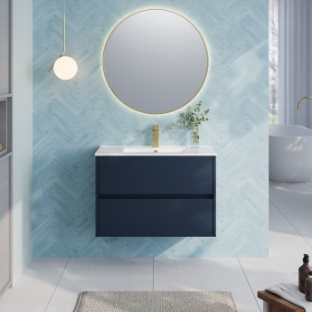 Havana Wall Hung 2-Drawer Vanity Unit with Basin 2 800mm Wide - Midnight Blue | Product Image