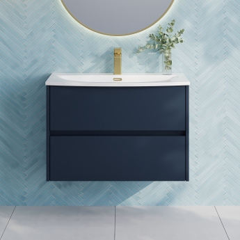 Havana Wall Hung 2-Drawer Vanity Unit with Basin 4 800mm Wide - Midnight Blue | Product Image