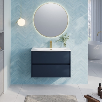 Havana Wall Hung 2-Drawer Vanity Unit with Basin 4 800mm Wide - Midnight Blue | Product Image