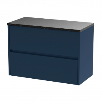 Havana Wall Hung 2-Drawer Vanity Unit with Sparkling Black Worktop 800mm Wide - Midnight Blue | Product Image