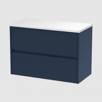 Havana Wall Hung 2-Drawer Vanity Unit with Sparkling White Worktop 800mm Wide - Midnight Blue | Product Image