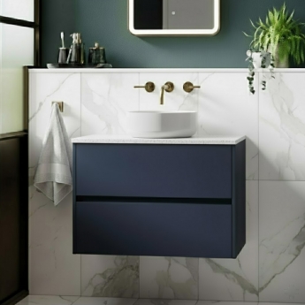 Havana Wall Hung 2-Drawer Vanity Unit with Sparkling White Worktop 800mm Wide - Midnight Blue | Product Image