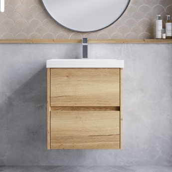 Havana Wall Hung 2-Drawer Vanity Unit with Basin 3 500mm Wide - Autumn Oak | Product Image