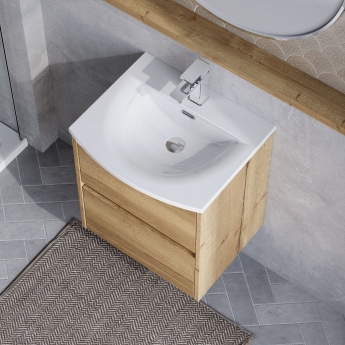 Havana Wall Hung 2-Drawer Vanity Unit with Basin 4 500mm Wide - Autumn Oak | Product Image