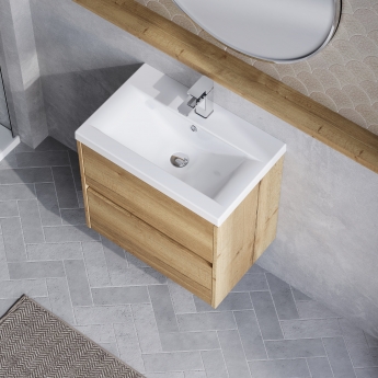 Havana Wall Hung 2-Drawer Vanity Unit with Basin 1 600mm Wide - Autumn Oak