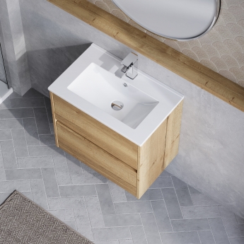 Havana Wall Hung 2-Drawer Vanity Unit with Basin 2 600mm Wide - Autumn Oak
