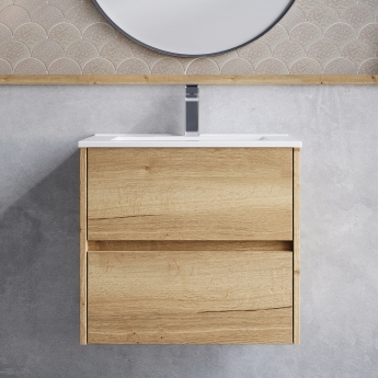 Havana Wall Hung 2-Drawer Vanity Unit with Basin 2 600mm Wide - Autumn Oak