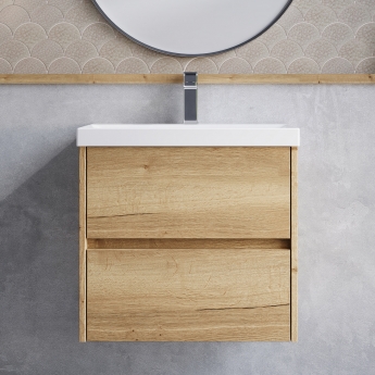 Havana Wall Hung 2-Drawer Vanity Unit with Basin 3 600mm Wide - Autumn Oak