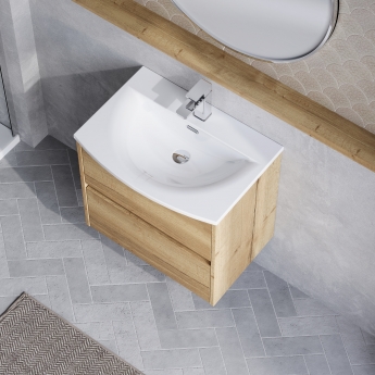 Havana Wall Hung 2-Drawer Vanity Unit with Basin 4 600mm Wide - Autumn Oak