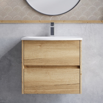 Havana Wall Hung 2-Drawer Vanity Unit with Basin 4 600mm Wide - Autumn Oak