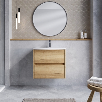 Havana Wall Hung 2-Drawer Vanity Unit with Basin 4 600mm Wide - Autumn Oak