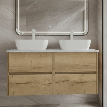 Havana Wall Hung 4-Drawer Vanity Unit with Bellato Grey Worktop 1200mm Wide - Autumn Oak | Product Image