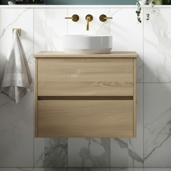 Havana Wall Hung 2-Drawer Vanity Unit with Worktop 600mm Wide - Autumn Oak