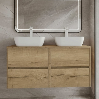 Havana Wall Hung 4-Drawer Vanity Unit with Worktop 1200mm Wide - Autumn Oak