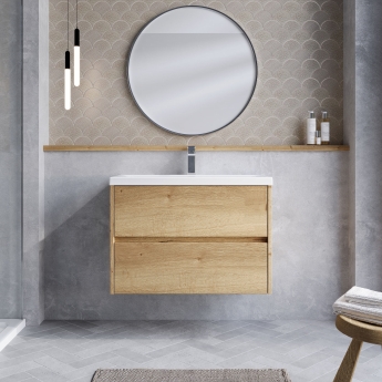 Havana Wall Hung 2-Drawer Vanity Unit with Basin 1 800mm Wide - Autumn Oak | Product Image