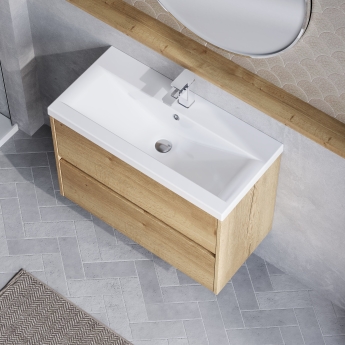 Havana Wall Hung 2-Drawer Vanity Unit with Basin 1 800mm Wide - Autumn Oak | Product Image