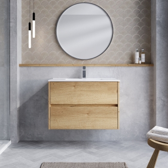 Havana Wall Hung 2-Drawer Vanity Unit with Basin 2 800mm Wide - Autumn Oak | Product Image