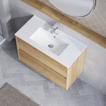 Havana Wall Hung 2-Drawer Vanity Unit with Basin 2 800mm Wide - Autumn Oak | Product Image