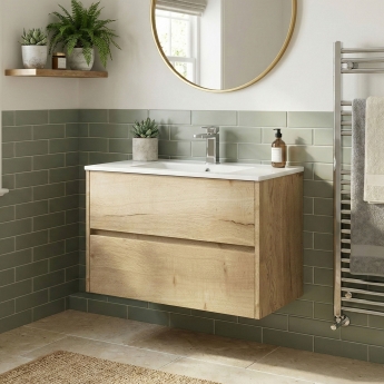 Havana Wall Hung 2-Drawer Vanity Unit with Basin 2 800mm Wide - Autumn Oak