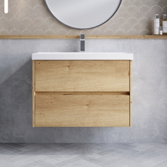 Havana Wall Hung 2-Drawer Vanity Unit with Basin 3 800mm Wide - Autumn Oak | Product Image
