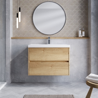 Havana Wall Hung 2-Drawer Vanity Unit with Basin 3 800mm Wide - Autumn Oak | Product Image