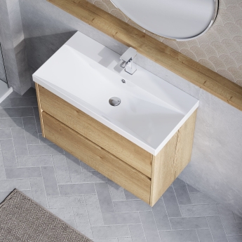 Havana Wall Hung 2-Drawer Vanity Unit with Basin 3 800mm Wide - Autumn Oak | Product Image