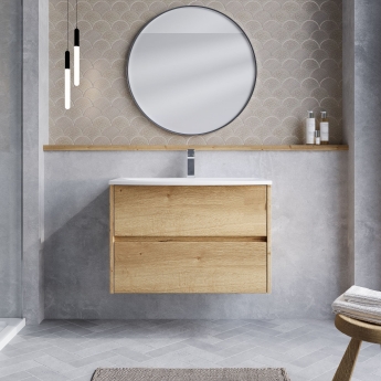 Havana Wall Hung 2-Drawer Vanity Unit with Basin 4 800mm Wide - Autumn Oak | Product Image