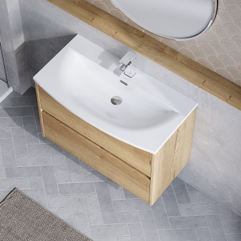 Havana Wall Hung 2-Drawer Vanity Unit with Basin 4 800mm Wide - Autumn Oak | Product Image