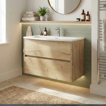 Havana Wall Hung 2-Drawer Vanity Unit with Basin 4 800mm Wide - Autumn Oak