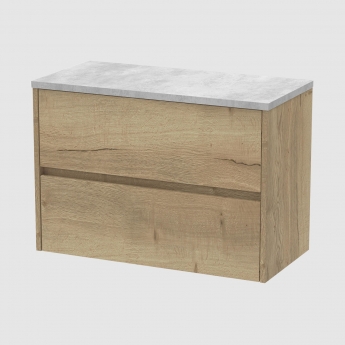 Havana Wall Hung 2-Drawer Vanity Unit with Bellato Grey Worktop 800mm Wide - Autumn Oak