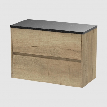 Havana Wall Hung 2-Drawer Vanity Unit with Sparkling Black Worktop 800mm Wide - Autumn Oak