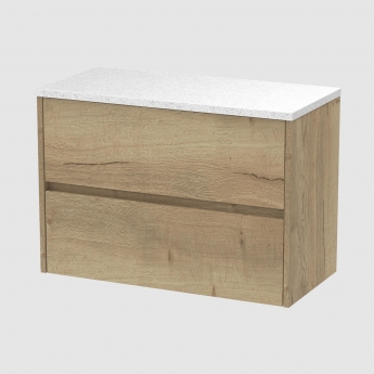 Havana Wall Hung 2-Drawer Vanity Unit with Sparkling White Worktop 800mm Wide - Autumn Oak