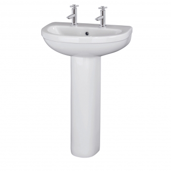 Nuie Ivo Basin and Full Pedestal 555mm Wide - 2 Tap Hole