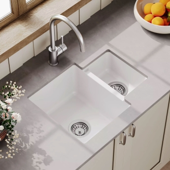 Nuie Undermount Fireclay Kitchen Sink 1.5 Bowl with Overflow 579mm L x 445mm W - White | Product Image
