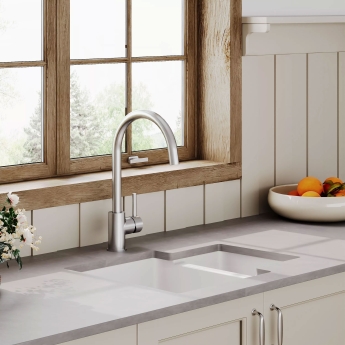 Nuie Undermount Fireclay Kitchen Sink 1.5 Bowl with Overflow 579mm L x 445mm W - White | Product Image